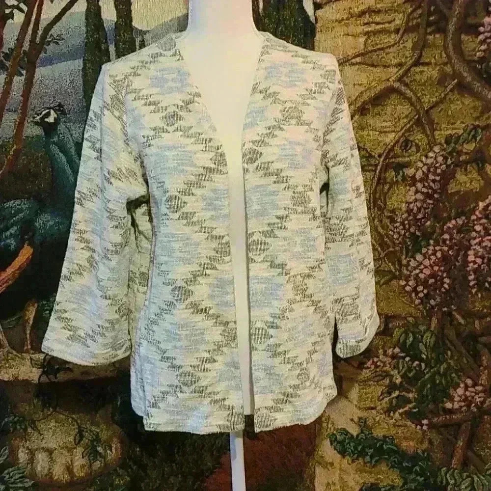 L.O.G.G. H&M Womens Blue Cream Open Front Blazer Jacket Size Medium